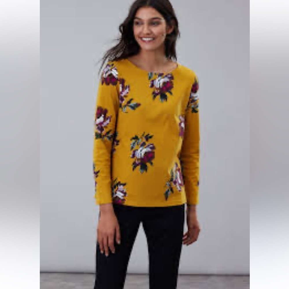 JOULES Mustard yellow floral long sleeve top size 8